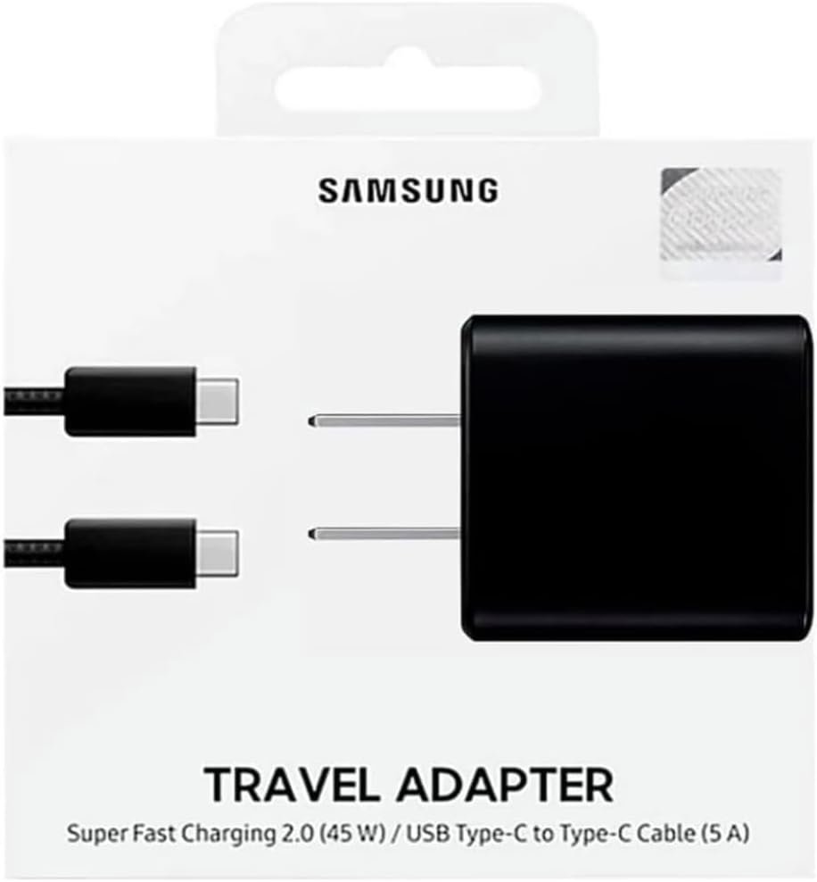 Samsung 45W USB-C Super Fast Charging Wall Charger compared with a standard lower wattage charger