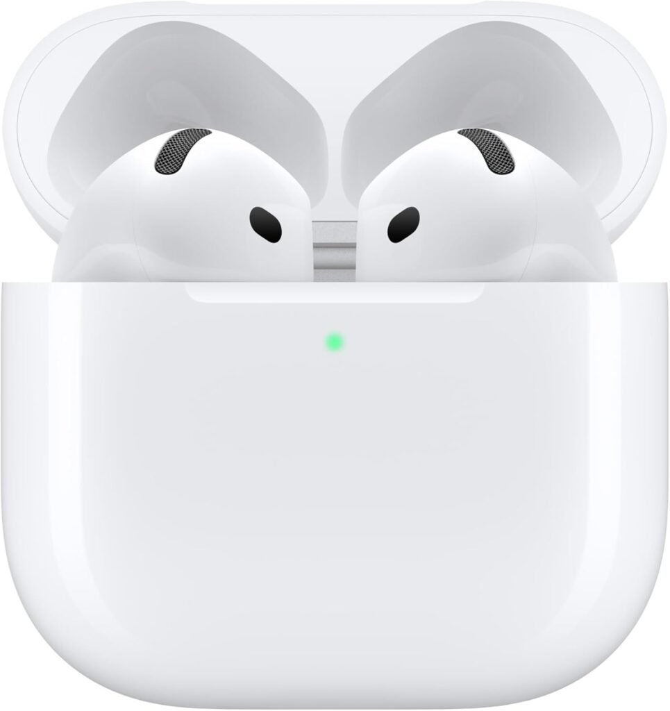 Close-up of Apple AirPods 4 showing the comfortable open-ear fit and new contour design.