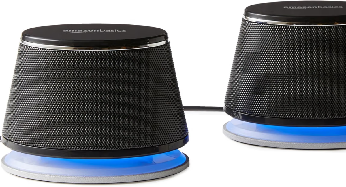 I Finally Got Rid of My Laptop’s Tinny Built-In Speakers—This $17 Amazon Basics Set Has Been on My Desk Ever Since